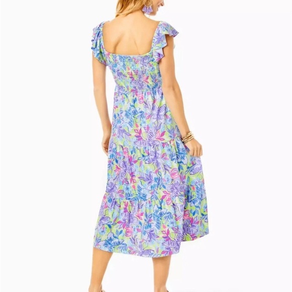 Lilly Pulitzer Jilly Smocked
Midi Dress Ruffle Floral
Printed Resort Size L A31 - Picture 9 of 12